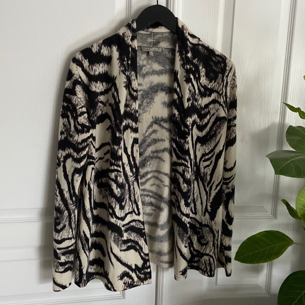 Neiman Marcus 100% Cashmere Animal Print Open Cardigan Sweater